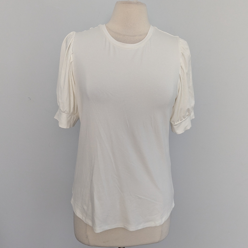NEW Womens Tahari Cream Stretchy Medium Top Puff Sleeve